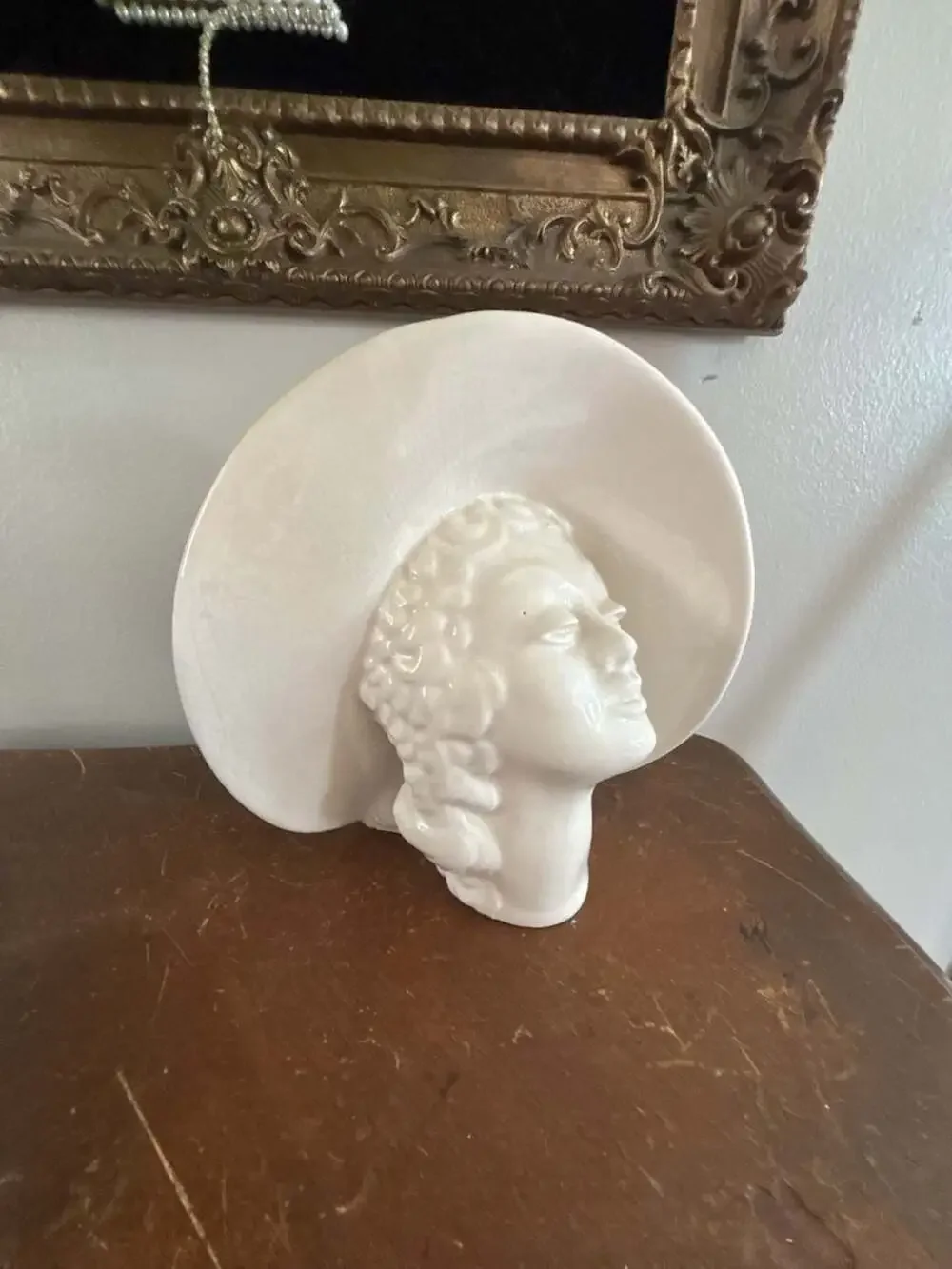 Vintage Royal Haeger Art Deco White Ceramic Lady Head Vase Planter with Hat